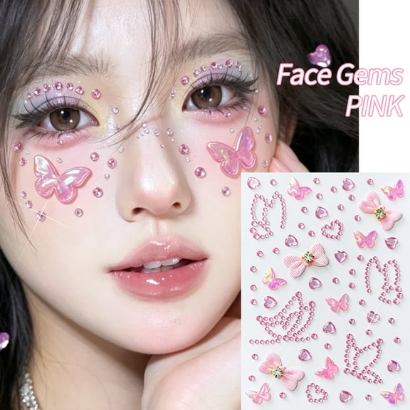 3D Pink Butterfly Face Stickers Decorative Stickers for Music Festival & Stage Makeup(5PCS)