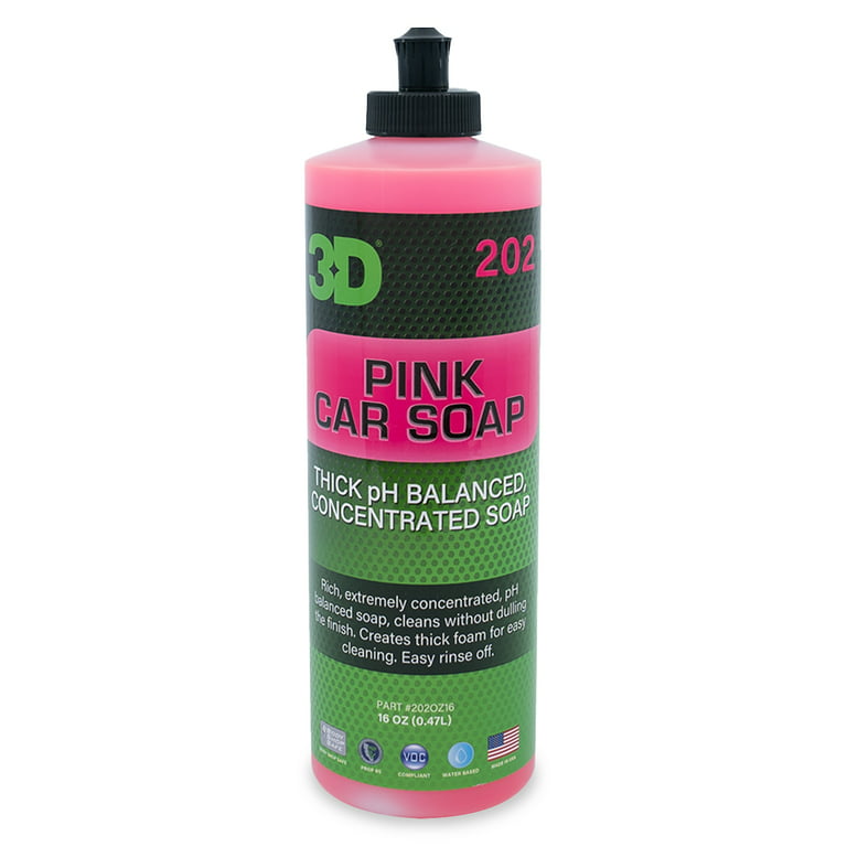 3D Pink Car Wash Soap - pH Balanced, Easy Rinse, Scratch Free Car Soap 16oz.
