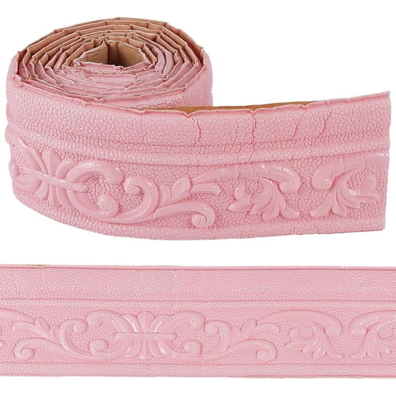 3D Pink Crown Molding Peel and Stick Flexible Moldings Trim Border Edging Strip Foam Mirror Frame Baseborad Self Adhesive Wall Lines for Ceiling Walls Home Kitchen Bathroom Vintage Pattern