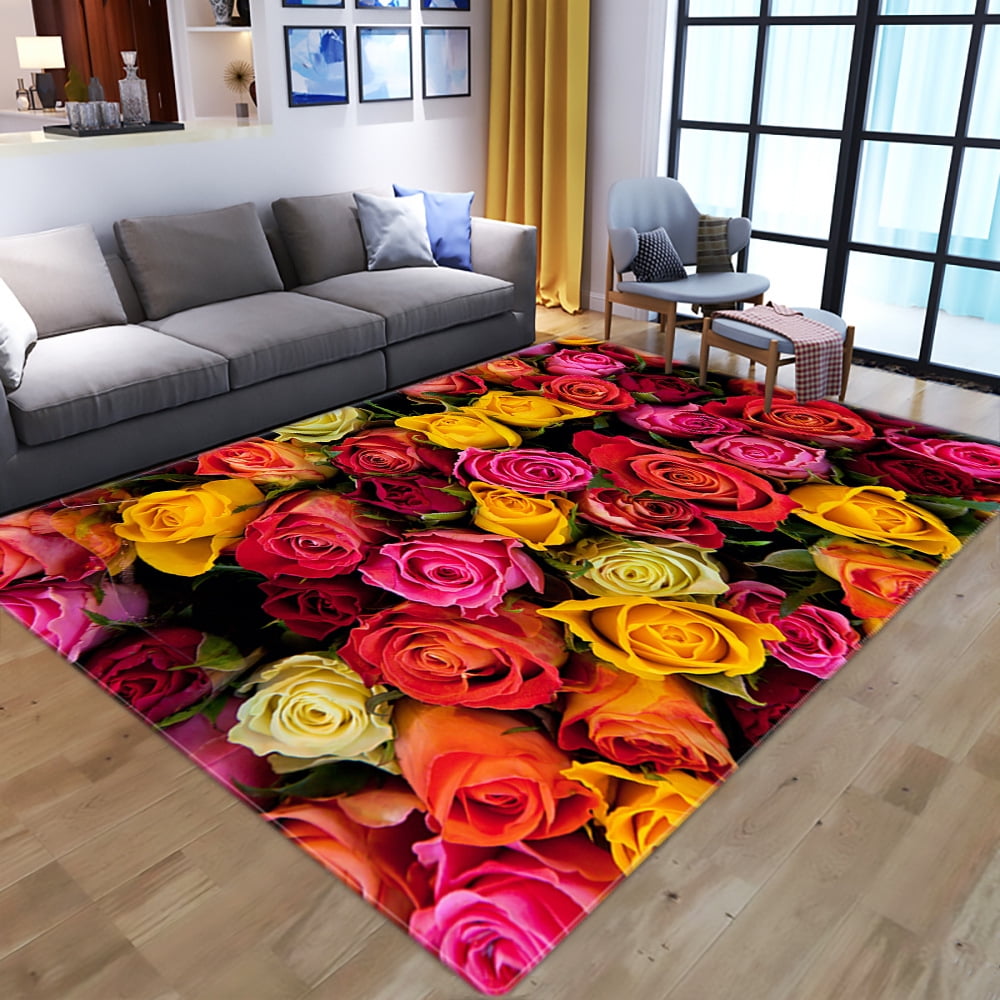3D Pink Flowers Pattern Carpets for Living Room Bedroom Floor Mat Child