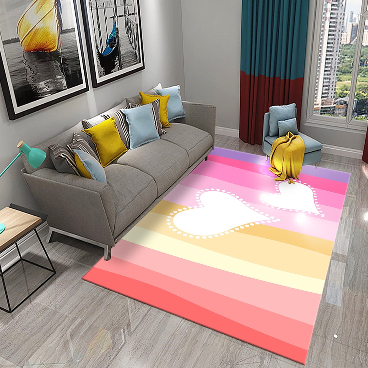 3D Pink Love Heart Carpet for Valentine's Day Gift Kitchen Bathroom Rug