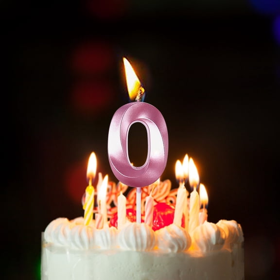 3D Pink Number Candles, Birthday Candles Numbers, 0-9 Big Number Birthday Cake Toppers, Extended Long Stem Candles for Birthdays, Cake Baking & Party Decorations 1Pcs (Number 0)