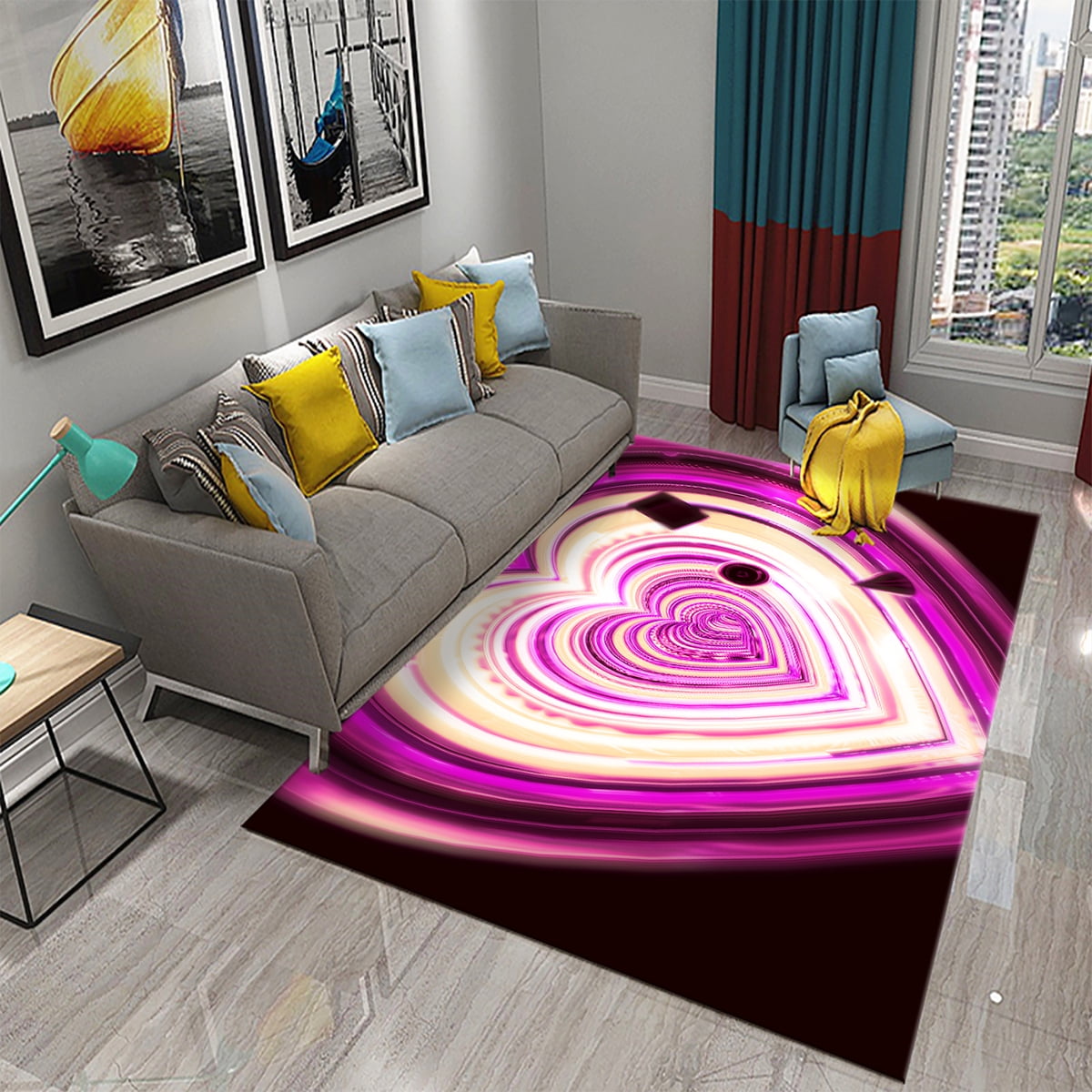 3D Pink Purple Love Heart Carpet Living Room Couple Bedroom r Floor