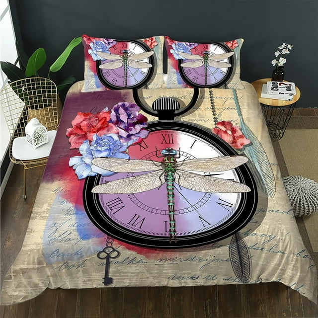 3D Pink Rose Duvet Cover King Size Roses with Butterfly Bedding Set for