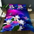 3D Pink Rose Duvet Cover King Size Roses with Butterfly Bedding Set for