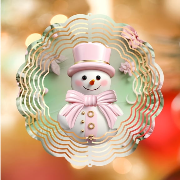 3D Pink Snowman Metal Wind Spinner AllWeather DoubleSided Winter Fun