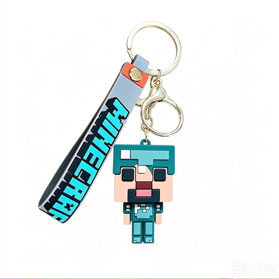 3D Pixel Block Diamond Armor Steve Keychain - Soft Rubber Sandbox Game Charm with Metal Clasp - Lightweight Backpack & Key Accessory for Gamers & Teens