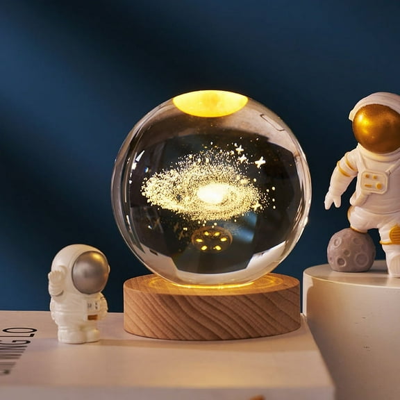 3D Planet Crystal Ball,with Wooden Base,3D Crystal LED Night Light,Space Galaxy Crystal Ball,3D Engraved Solar System Planets Crystal Ball with LED Light Base,Home Decoration by PAKASEPT