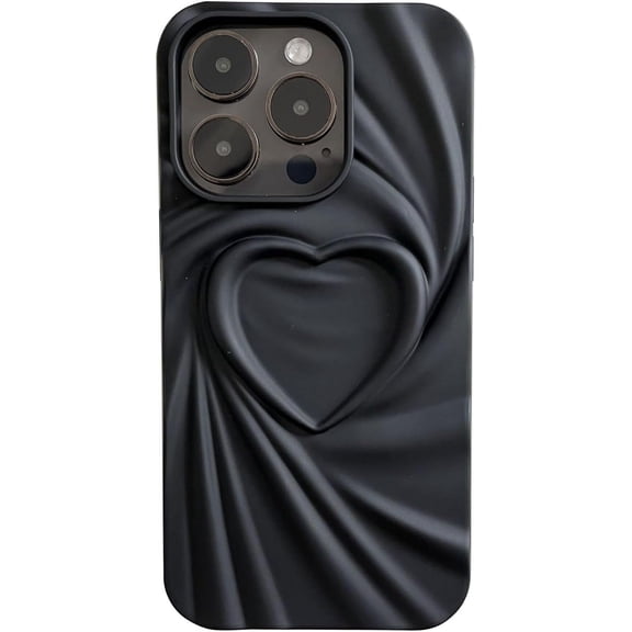 3D Pleated Heart Pattern Solid Color Personalized Phone Case Skin Feel Compatible with iPhone 11 Pro, Black