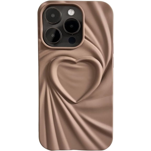 3D Pleated Heart Pattern Solid Color Personalized Phone Case Skin Feel Compatible with iPhone 11 Pro, Brown
