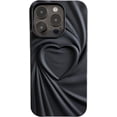 thumbnail image 1 of 3D Pleated Heart Pattern Solid Color Personalized Phone Case Skin Feel Compatible with iPhone 12 Pro, Black, 1 of 8