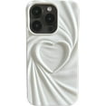 thumbnail image 1 of 3D Pleated Heart Pattern Solid Color Personalized Phone Case Skin Feel Compatible with iPhone 12 Pro, White, 1 of 8