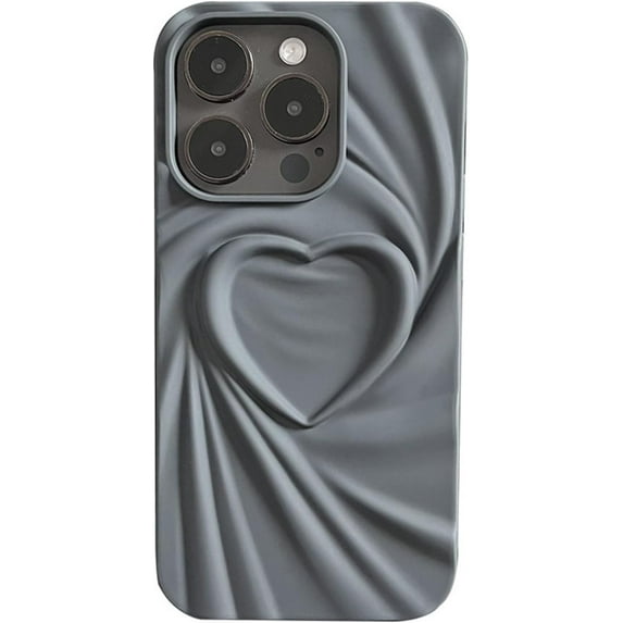 3D Pleated Heart Pattern Solid Color Personalized Phone Case Skin Feel Compatible with iPhone 15 Pro Max, Grey