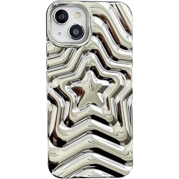 3D Pleated Water Ripple Wave Star Phone Case for iPhone (Silver,iPhone 14)