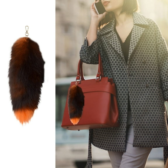 3D Plush Animal Tail Keychain 40cm Fashionable Handbag Accessory for Women