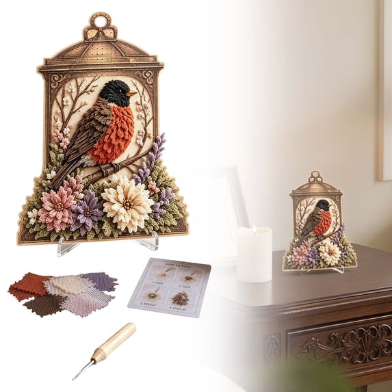 3D Poking Art Memory Kit,3D Fabric Poke Art Memory Lantern Set,Bird Themed No‑Sew DIY Craft Kits,Screen‑Free Poking Art Hobby Pack,Craft Project Bundle for Gift,Leisure,Home Decor,Daily