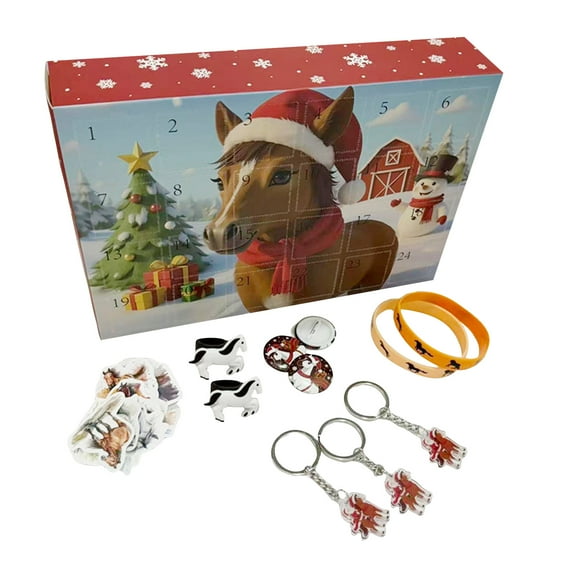 3D Pony Horse Advent Calendar for Kids, 24 Day Christmas Countdown Calendar with Surprise Toys, Animal Themed Blind Box, Educational Gift for Boys and Girls, Daily Surprise