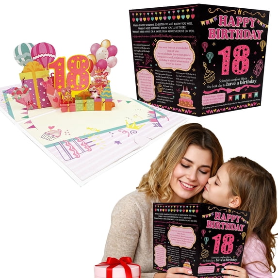 3D Pop Up 18th Birthday Cards, Colorful Milestone Birthday Greeting Cards with Balloons, Cake and Gift Designs, Unique Handmade Foldable Surprise Celebration Cards with Envelope for Gifting