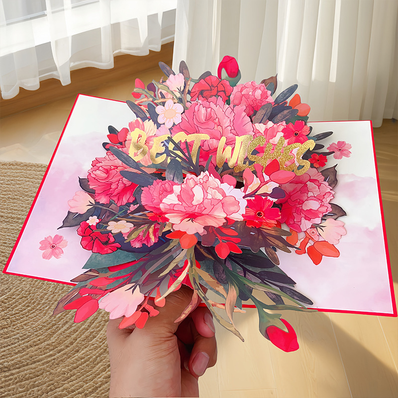 3D Pop Up Birthday Card, Best Wishes Bouquet Thank you Card Floral ...
