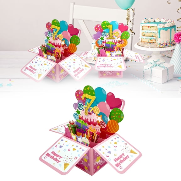 3D Pop Up Birthday Cards, Box-Shaped Greeting Card with Balloons, Cake and Gift Designs, Happy Birthday Gifts Cards, Unique Handmade Foldable Surprise Celebration Cards for Gifting Parties