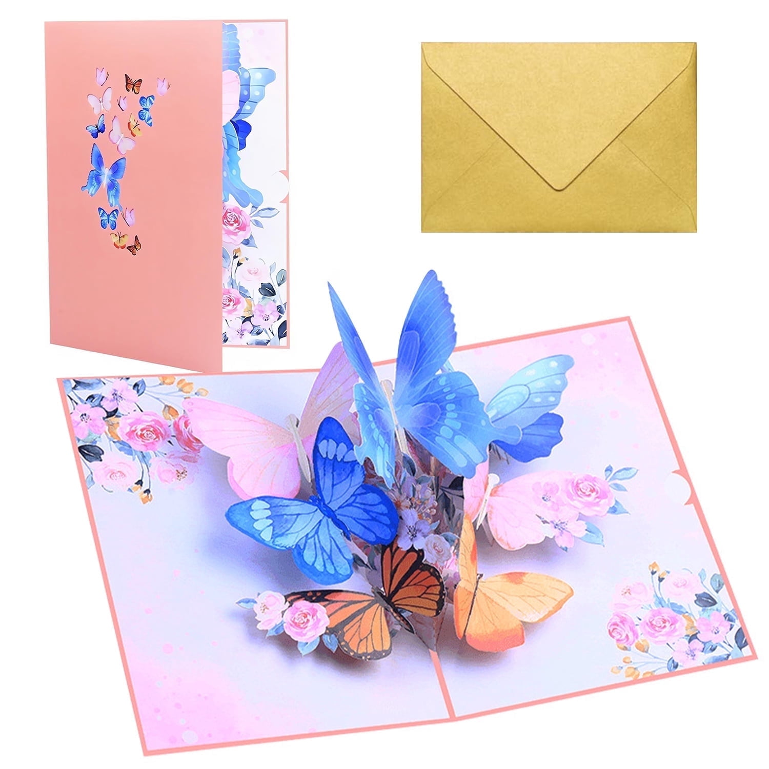 3D Pop Up Butterfly and Flower Greeting Card, with Envelope for ...