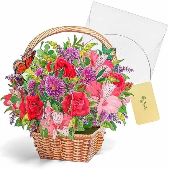 3D Pop Up Flower Bouquet Card - Unique Floral Greeting Card for Birthday, Mother’s Day, Valentines Day, Appreciation, Get Well Soon-3d paper flower bouquet for all Occasions with Note Card & Envelope