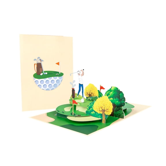 3D Pop Up Golf Greeting Card, Handmade Paper Craft for Golf Lover, Unique Birthday & Fathers Day Gift for Dad, Grandpa, Coach, Golf Enthusiast with Course Scene
