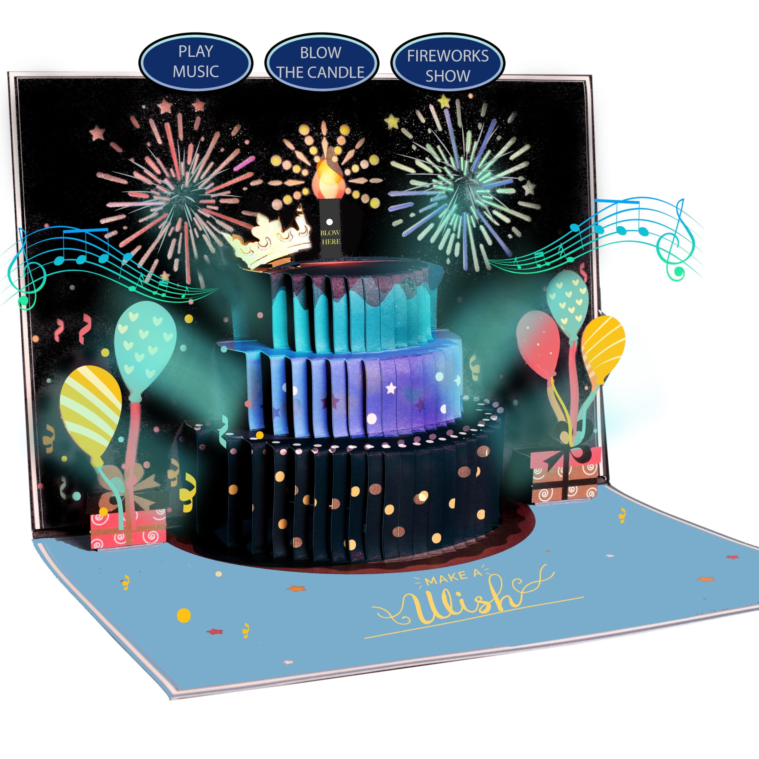 3D Pop Up Happy Birthday Cards AIS1 for Men - Fireworks & Music with ...