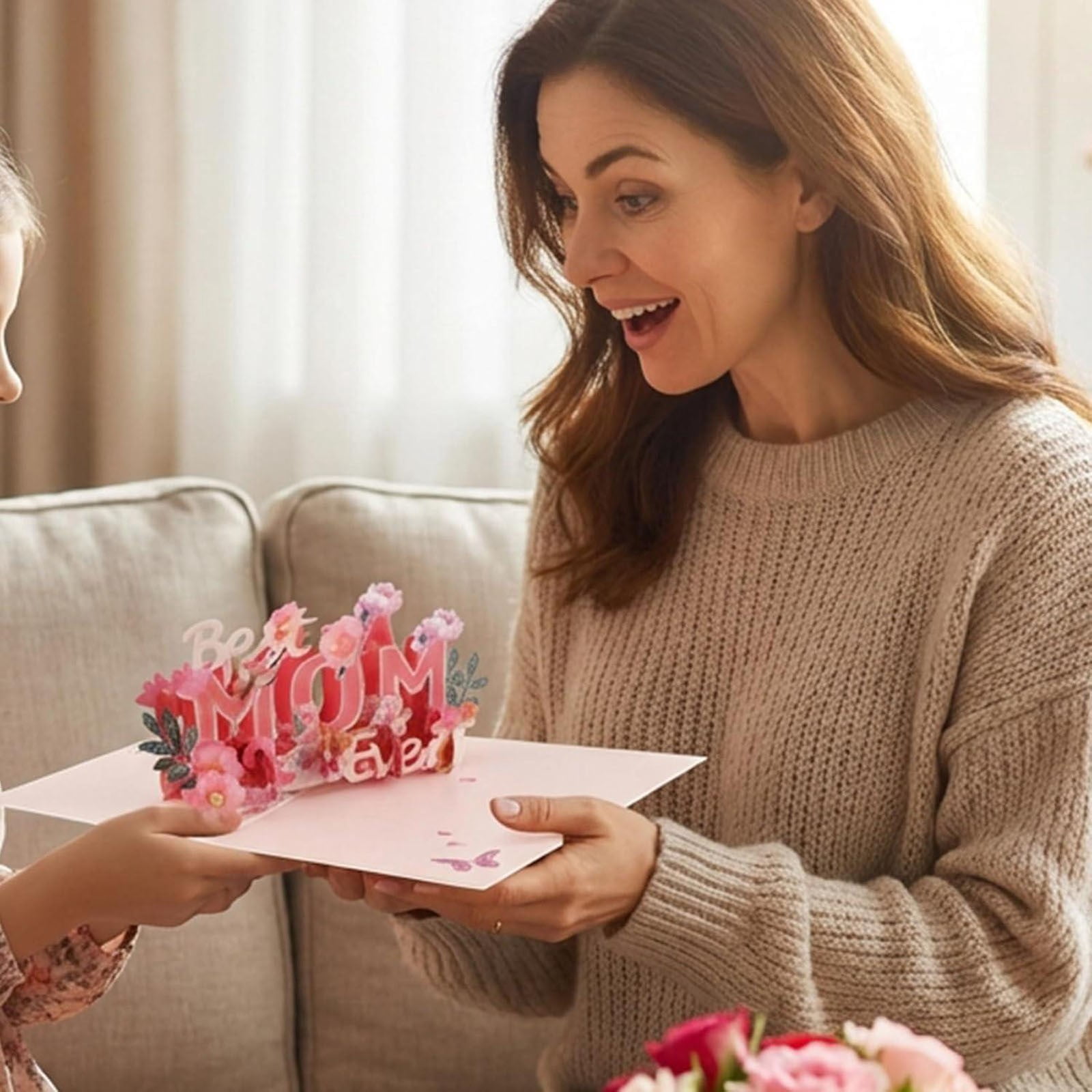 3D Pop Up Mother's Day Card, "Best Mom Ever" Floral Greeting Card with Matching Envelope, I Love You Mom Pop Up Card for Mother's Day, Happy Birthday & Appreciation Mother's Day Card 1Pcs