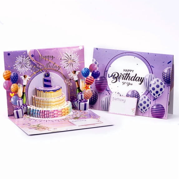 3D Pop Up Birthday Cards,Birthday Cake Cards Pop up Warming LED Colourful Happy Birthday Card Best for Mom,Wife,Sister,Girl,Friends 1 Pack Blue