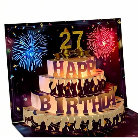 3D Pop Up Birthday Cards, Fireworks Pop Up Cake Light and Music , Greeting Cards, Birthday Gifts for Mom Women Men Kids Child Dad Father Wife