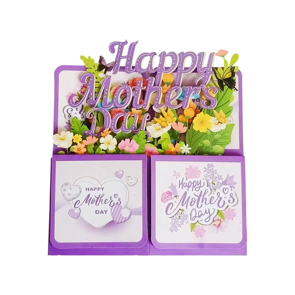 3D Pop-Up Box Mother's Day Greeting Card, Creative Flower Bouquet Happy Mother's Day Card with Writing Panels, Handmade Gift for Mom from Kids & Family