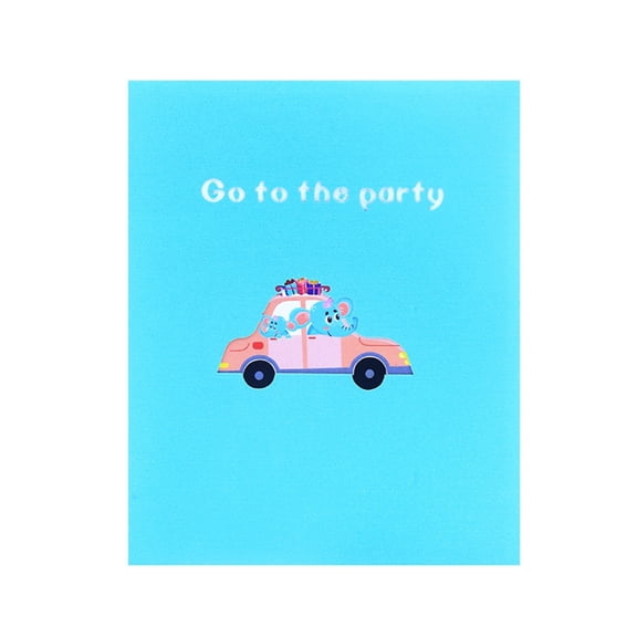 3D Pop-Up Card Cute Elephant Car Handmade Greeting Cards for Kids Baby Birthday