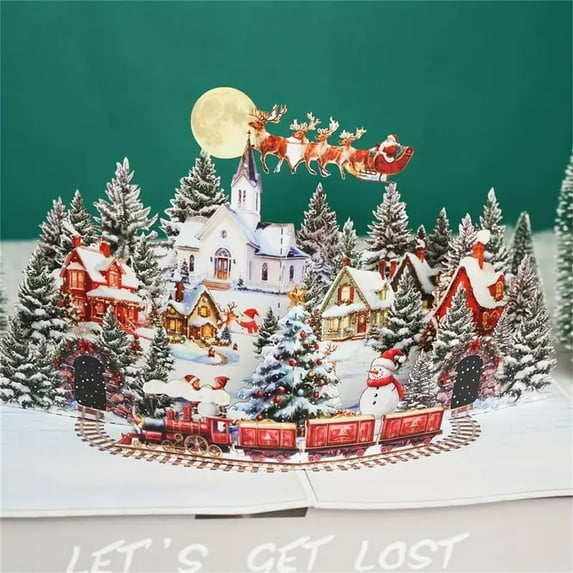 3D Pop-Up Christmas Card – Holiday Greeting Card with Snowy Village, Santa & Tree, Keepsake Display for Friends, Family & New Year Wishes