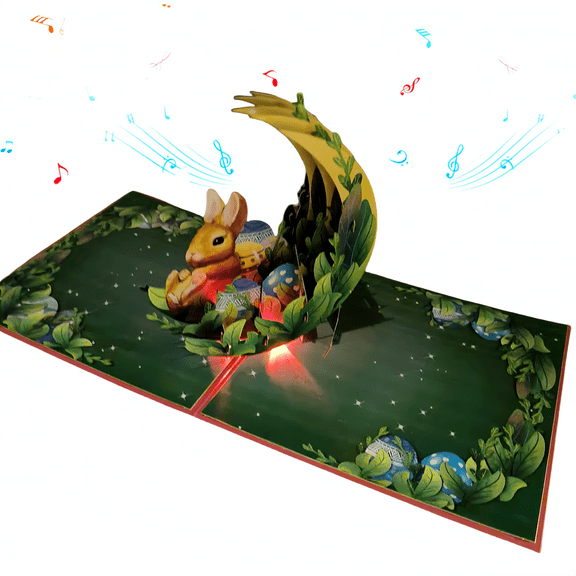 3D Pop-Up Easter Bunny Greeting Card With Light & Music, 6x8 Inch Luminous Easter Card for Kids & Adults, Unique Bunny-Themed Holiday Gift