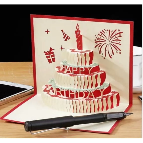 3D Pop Up Greeting Cards Love Firework Candle Happy Birthday Cake