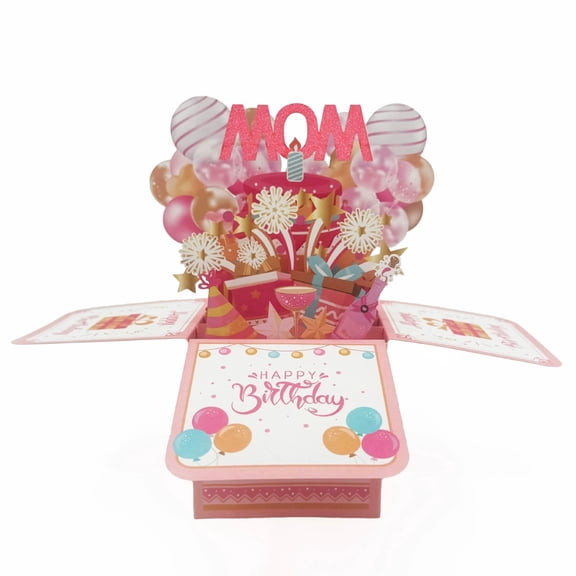 3D Pop-Up Mother's Day Box Card, Oimcto Open The Garden Immediately Dedicated to Mother, Three-Dimensional Flower Garden Greeting Card with Hidden Drawer for Small Gifts, Pink