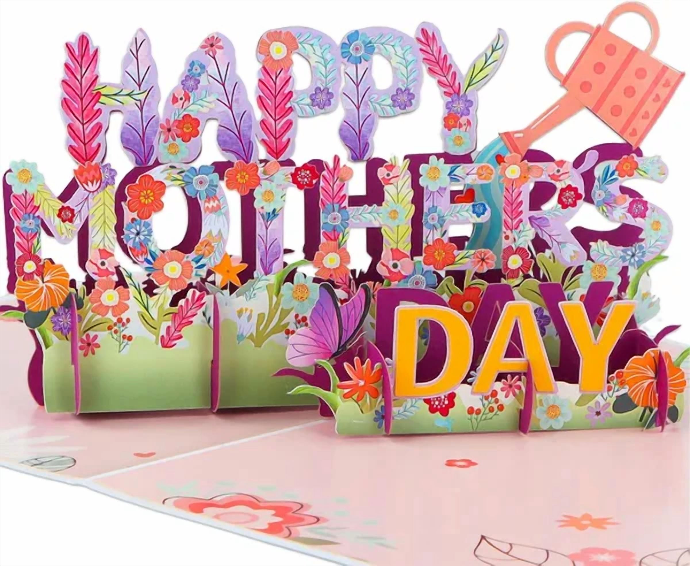 3D Pop-Up Mother’s Day Card, Handmade Red Carnations & Daisies Greeting Card with Pearlescent Envelope & Blank Insert