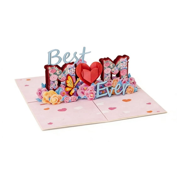 3D Pop Up Mothers Day Card, Best Mom Ever, For Mom, Wife - 5" x 7" Cover - Includes Envelope and Note Tag