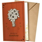 3D Pop Up Wooden Greeting Card Sunflower Handmade Romantic Gift Card for Father Mom Wood Birthday Gift Card with Unique Design for Mother's Day Father's Day Valentines Day Birthday Christmas