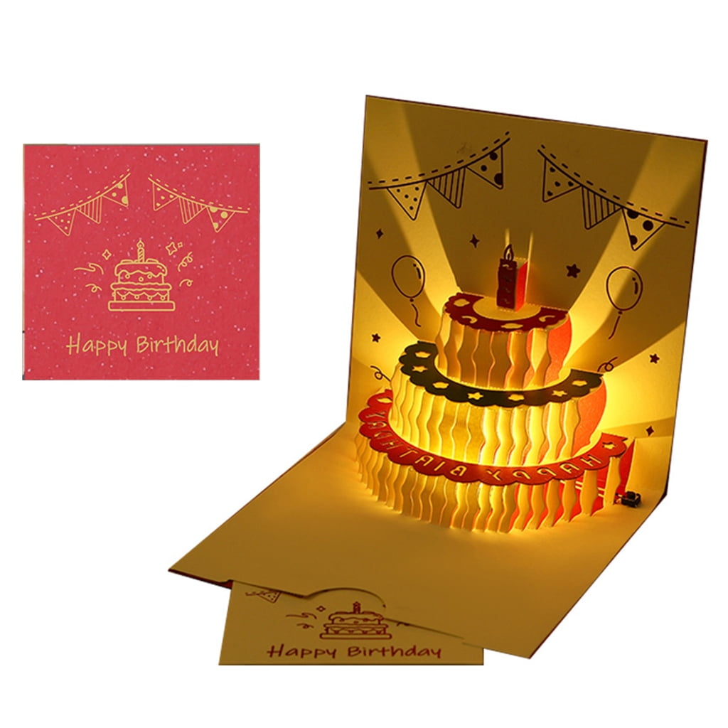 3D Pop up Happy Birthday Cake Led Light Foldable Greeting Card Festival ...