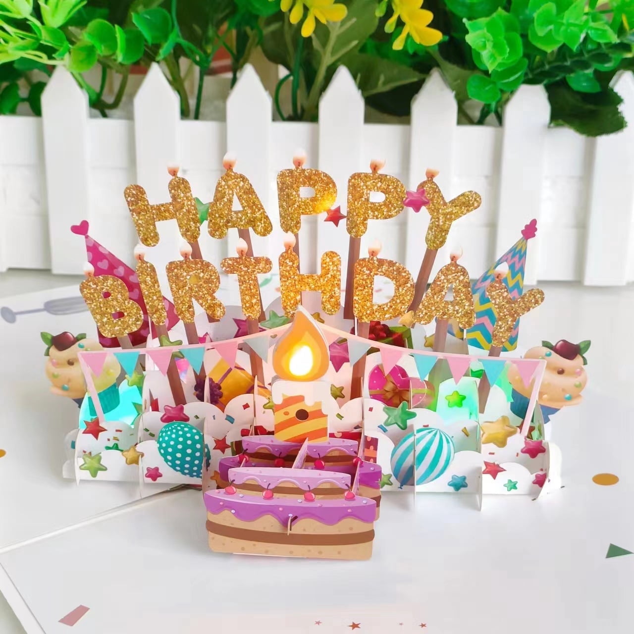 3D Pop Up Birthday Cards, 1-100 Age Blowable LED Light Candle Cake ...