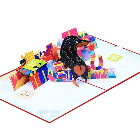 3D PopUp Greeting Card 3D Dachshund Dog for Valentines Anniversaries Gift Card