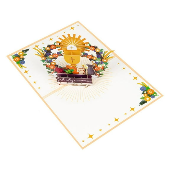 3D Popup First Communion Card Handmade Paper Postcard for Christian Celebration