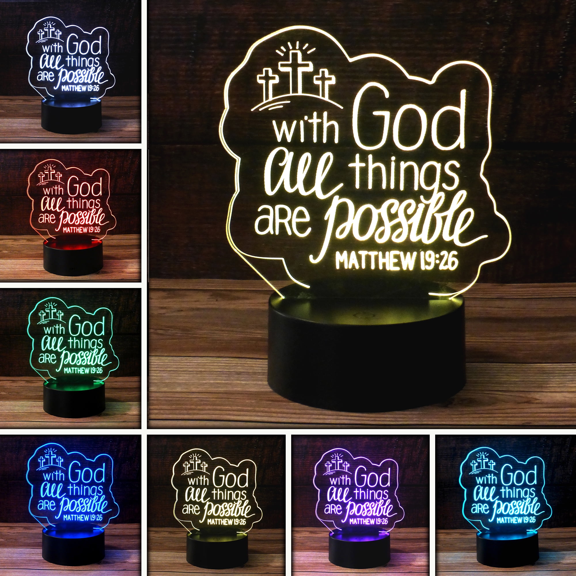 3D All Is Possible with God Desk Light, 7 Color LED Base Lamp with USB ...