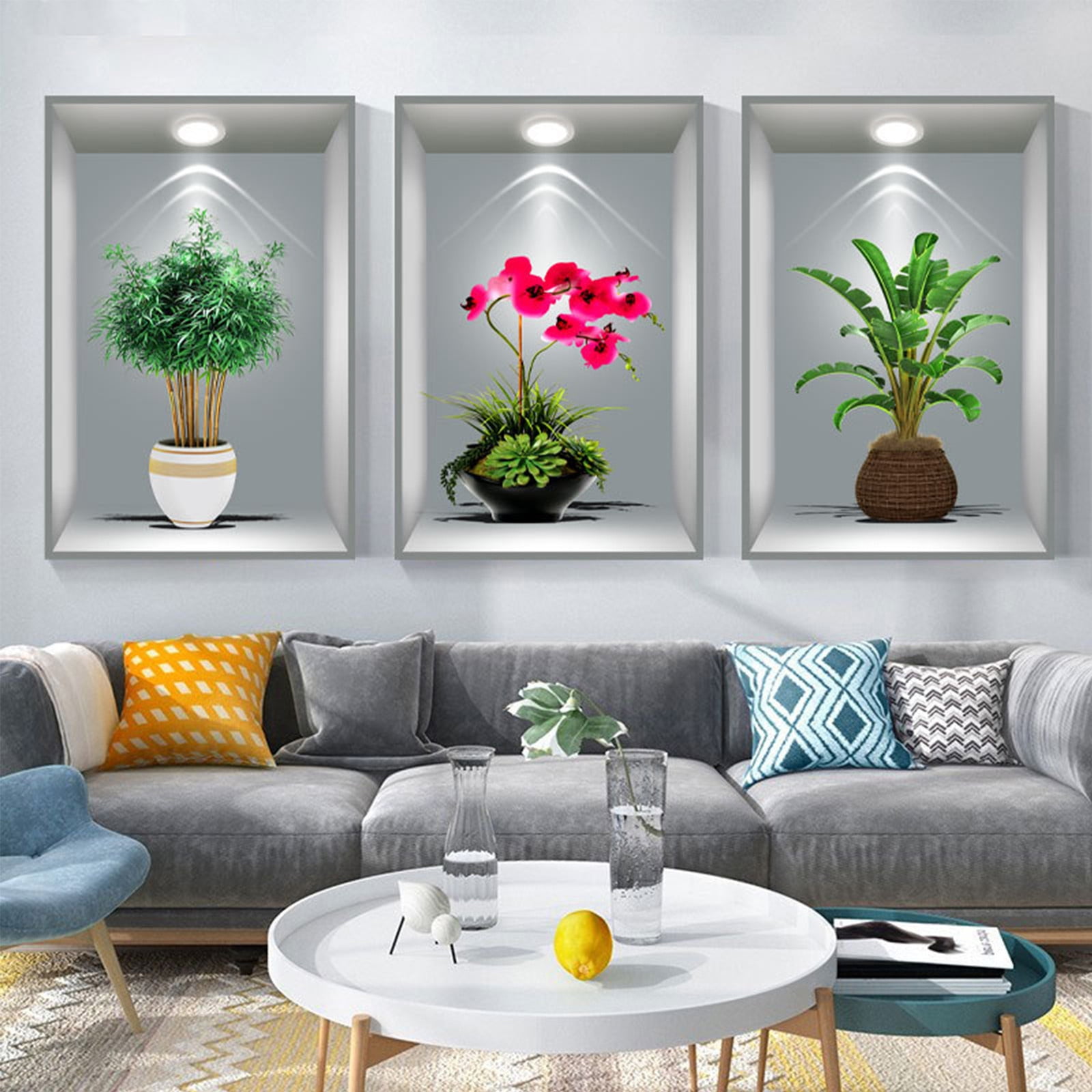 Curated visual reference: Gallery Detail: 3D Potted Plant Wall Decals Peel Stick Floral Mural For