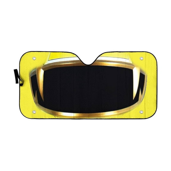 3D Power R Megaforce Yellow Ranger Helmet Car Auto Sunshades Windshield Heat Protection, Hero Save World Film Sun Shades Univeral Fit Cars Suv Truck