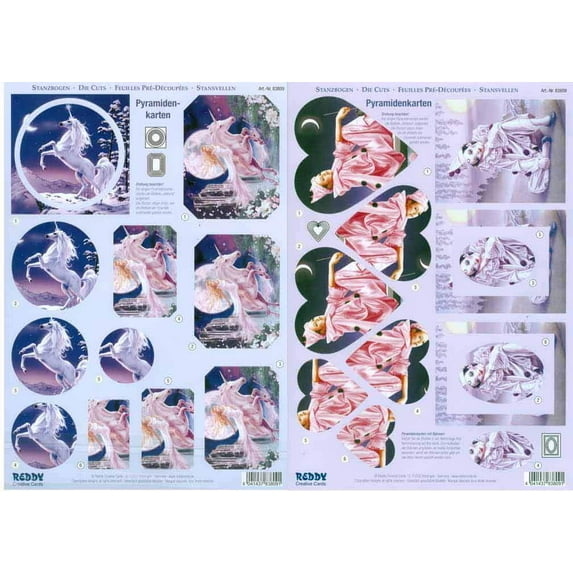 Reddy Creative Cards 3D Precut - Unicorns, Harlequin - 2 sheets