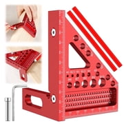 3D Carpenter Square Aluminum Woodworking Square 22.5-90 Degree Measuring Ruler with Angle Pin Versatile Multi Angle Square with 2 Woodworking Pen