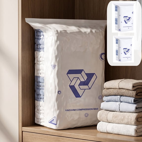 3D Press-Free Vacuum Compression Storage Bags, No Pump Required Travel Space Saver Bags, Reusable Organizer for Blankets, Jackets, Seasonal Clothes & Closet Organization, M